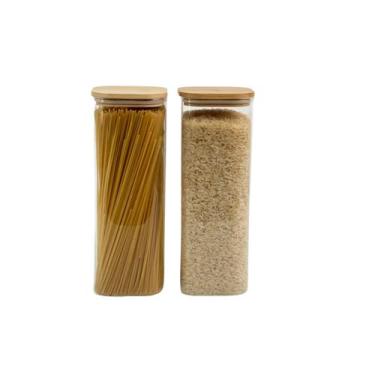 Imagem de Kit Pote Hermético de Vidro Quadrado Tampa de Bambu 2 Peças - Oikos, U