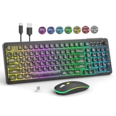 Imagem de Combo de teclado e mouse sem fio GLB, retroiluminação RGB, recarregável, modo de hibernação, transparente, leve, teclado ergonômico silencioso de 2,4 GHz para computador, laptop, PC, Mac Windows