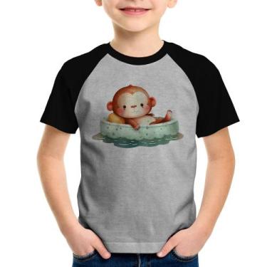 Imagem de Camiseta Raglan Infantil Ursinho Bebê Na Piscina  - Foca na Moda, Cinz