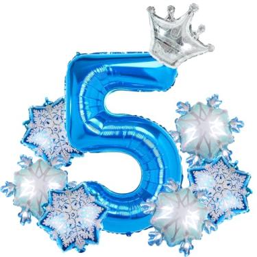 Imagem de Olaf 40-Inch Number 5 Foil Balloon for Frozen Decorations - Blue and Silver Snow Theme for 4th Princess Elsa and Anna Birthday Party Supplies for Girls, Kids, Boys