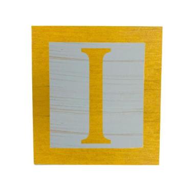 Imagem de Cubo Azul Letra Amarela com Aplique Festa Chá de Bebê Decoração 8x8x8 