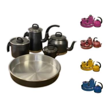 Imagem de Conjunto Kit Café Chá 5 Peças Alumínio Com Bule Chaleira Açucareiro Leiteira e Forma (Preto)