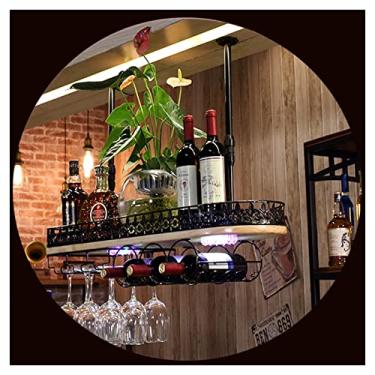 Imagem de Rack de vinho suspenso decoração de teto rack de cabeça para baixo, bar criativo armário de vinho com luz atmosférica, rack de cálice retrô prateleira de exibição de plantas verdes (cor: preto,