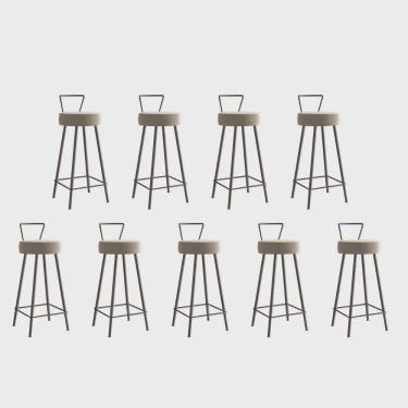 Imagem de Kit 09 Banqueta Alta Com Encosto Tais Eiffel Cozinha Bar Bistrô Ferro Marrom Corino Bege - Ahz Móveis