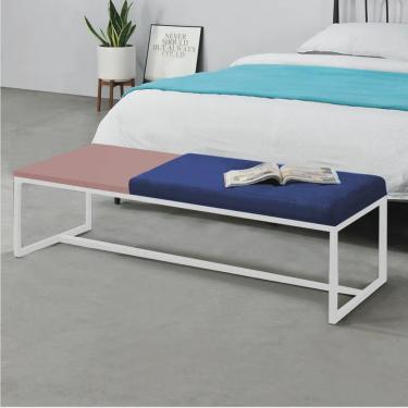 Imagem de Calçadeira Recamier Londres 160cm Industrial Branco Sintético Azul Marinho Tampo Quadrado mdf Rose - Ahz Móveis
