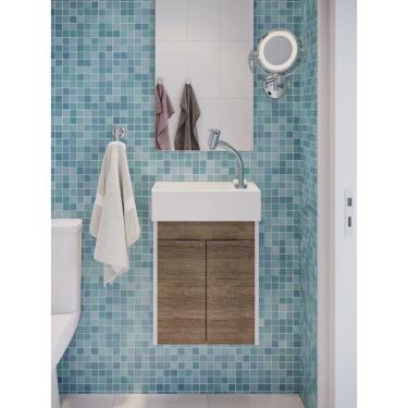 Imagem de Gabinete Suspenso 2 Portas com Cuba e Espelho Saveiro Celite