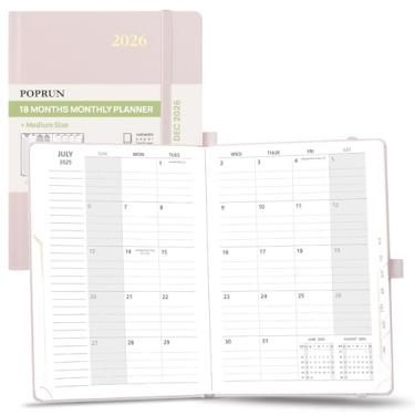 Imagem de POPRUN Agenda mensal 2025-2026 (A5 21,6 cm x 15,9 cm), calendário de 18 meses (25 de julho a 26 Dce) com abas mensais, capa dura, bolso interno, papel grosso de 100 g/m² - rosa claro