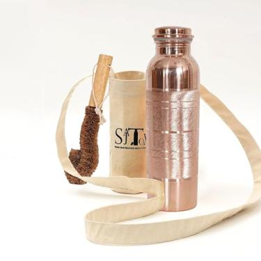 Imagem de Garrafa de água de cobre transparente grande com toque prateado de 947 ml, à prova de vazamento, garrafas de água de tamanho grande para água potável e benefícios de saúde ayurvédica com bolsa de lona