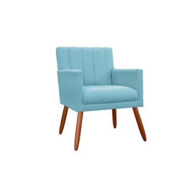 Imagem de Poltrona Decorativa Cecília Suede Azul Turquesa Pés Madeira Ms Decor -