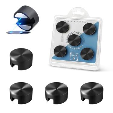 Imagem de Suporte magnético de metal preto, clipes de cabo de silicone Maveek organizador de cabos de gerenciamento de fio magnético para mesa de cabeceira, mesa de escritório, laptop, computador, cabos de