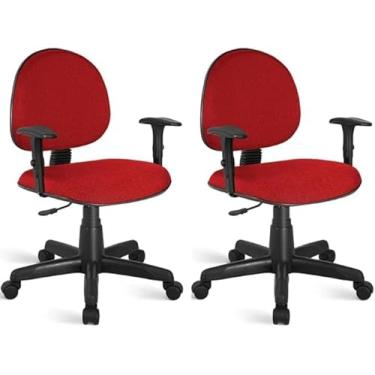 Imagem de Kit 2 Cadeiras de Escritório Home Office Ergonômica Executiva Braço Regulável Tecido JSerrano Estrela Nylon Rodízio Semi Silicone Escritex (Vermelho com Preto)