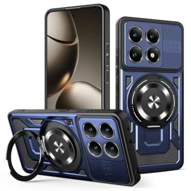Imagem de Kukoufey Capa compatível com Xiaomi 14T 5G 2406APNFAG, compatível com MagSafe, suporte magnético giratório de 360 graus, capa de telefone antiqueda, azul