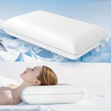 Imagem de Releep Travesseiro macio de espuma viscoelástica refrescante, travesseiro cervical de pescoço para pessoas que dormem de lado, costas e estômago, design ortopédico ergonômico para alívio de dor no