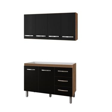 Imagem de Kit de Cozinha com Aéreo 120m Mara e Balcão para Pia 120m Bianca Sem Tampo - Savana/Preto Móblis 