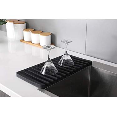 Imagem de Tapete de secagem de silicone 2 em 1 com autodrenagem e triturador da Modern Joe's. Tapete de silicone premium para economia de espaço para louça e vidro. Feito de grau alimentício, lavadora de pratos segura e resistente ao calor, Preto, 1