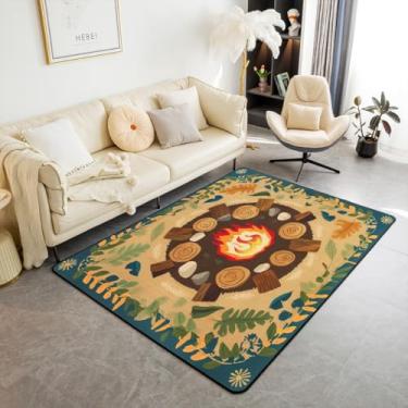 Imagem de Feelyou Tapete para área de fogueira infantil, 12,5 x 17,8 cm, para sala de estar, para meninos, meninas, adolescentes, decoração de quarto com tema de floresta, tapete decorativo feminino azul e