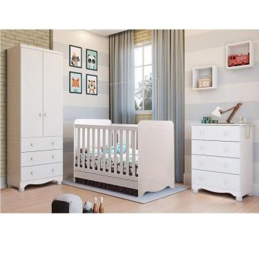 Imagem de Quarto De Bebê Completo Guarda Roupa 2 Portas Cômoda E Berço Mini Cama Cambalhota Móveis Branco