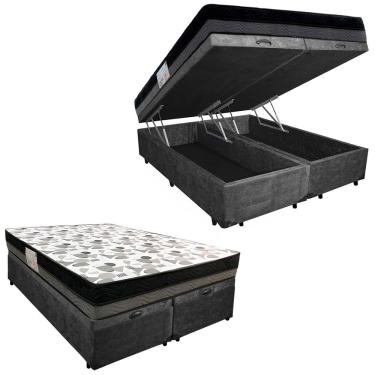 Imagem de Cama Box Baú Casal Suede Bipartido + Colchão Ortobom Iso Dupla Face 60x138x188 preto