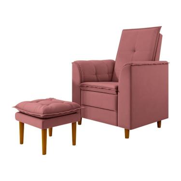 Imagem de Poltrona De Amamentação Quarto De Bebê Gracy Com Puff Pés Palito Veludo Rosa G85 - Gran Belo