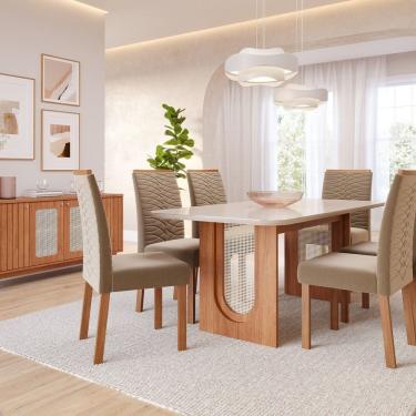 Imagem de Sala De Jantar Valentina 1,80cm Com 6 Cadeiras Clarice Cinamomo- Off White- Madeira- Joli