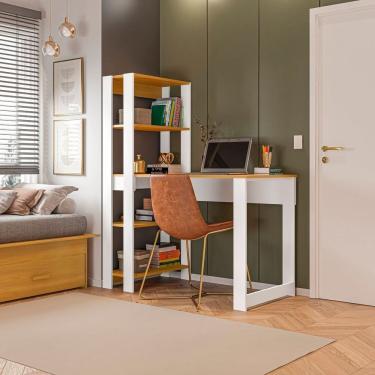 Imagem de Mesa Escrivaninha Com Estante E 4 Prateleiras Licce Freijó-branco