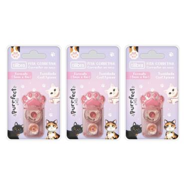 Imagem de Kit Fita Corretiva Purrfect Cats Tilibra - 6mx5mm C- 3 Unidades