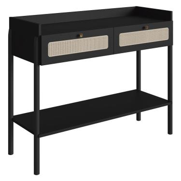 Imagem de Aparador Para Sala 2 Gavetas Pés Madeira Arlo A10 Nero/preto - Mpozenato