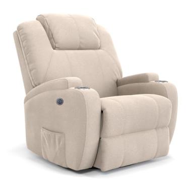 Imagem de Poltrona do papai Reclinável Elétrica Bivolt Com Base Giratória e Balanço em Linho Bege - Modelo Colton Damie