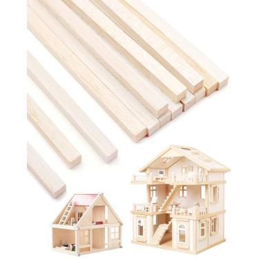 Imagem de Benvo Palitos De Madeira Balsa, Tarugos Quadrados Madeira, Tiras Nobre Sem Acabamento, Bastões Longos Natural Para Artesanato Faça Você Mesmo, Modelagem (1/2 X 1/2 11,8")