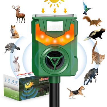 Imagem de Repelente ultrassônico de animais movido a energia solar, repelente de gatos ao ar livre, alarme de olho flamejante, repelente de animais com sensor de movimento sensível para repelir gatos, cães,