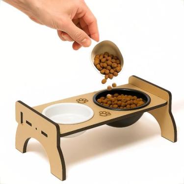 Imagem de Comedouro Elevado Mdf para Pets Gatos e Cachorros Pequeno Porte Pote p