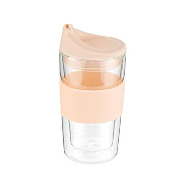 Imagem de Restaurantware - Forma Caneca de viagem com isolamento térmico de 350 ml, 1 caneca de café de parede dupla - Inclui tampa e manga, reutilizável, copo de chá portátil de vidro borossilicato