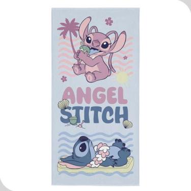 Imagem de Toalha de Banho Aveludada Estampada Stitch 70 x 1,40m Angel Azul Rosa 