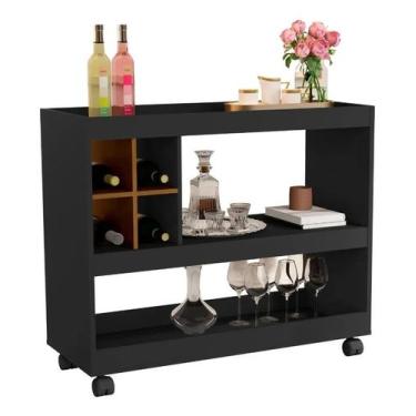 Imagem de Aparador Bar 4050 JB Bechara com Rodízios e Adega, Preto / Nature