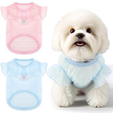 Imagem de Trodalo Pacote com 2 camisetas para cães, roupas de malha respirável para cães pequenos e gatos, colete leve e macio para animais de estimação sem mangas para primavera e verão