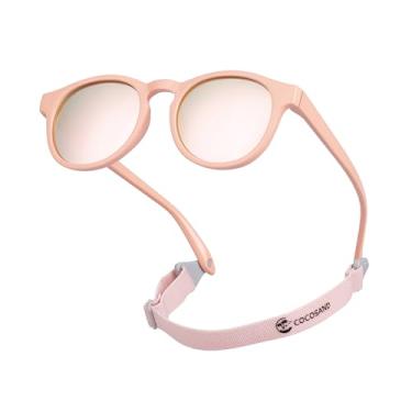 Imagem de COCOSAND Óculos de sol para bebês com alça polarizada armação redonda flexível para recém-nascidos, meninos e meninas de 0 a 6 anos, Rosa com lente rosa, Small (Age 2-6)