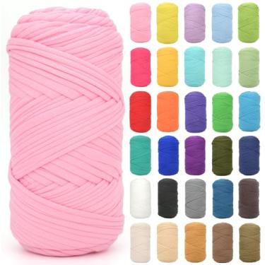 Imagem de Camiseta para crochê, rosa rosado, tecido elástico grosso, fio de crochê para iniciantes, bolsa de tricô à mão, cesta/porta-copos / artesanato faça você mesmo/decoração de casa 200 g (rosa rosado