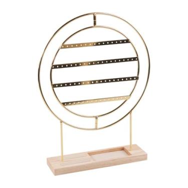 Imagem de Deevoka Organizador de brincos para presente para mulheres, 4 camadas, madeira, metal, design rústico, pendurado, expositor de joias, suporte para de, Ouro