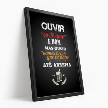 Imagem de Quadro Decorativo Frase Beber Eu Pago Estampa Divertida Bar Cerveja Preto Branco Criativo Humor Parede Com Moldura