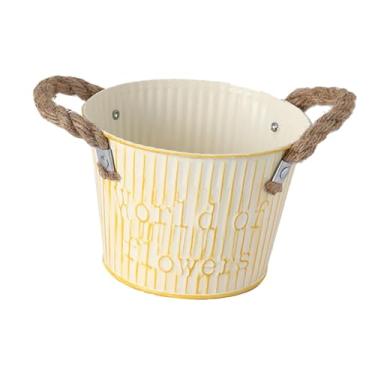 Imagem de predolo Balde de flores, vaso de ferro com alças, decoração, plantador, vaso de plantas de jardinagem para corredor, entrada, cerca, casa de fazenda, Bege