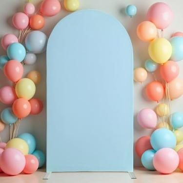 Imagem de Deisy Dee Capa de fundo de arco elástico de 2,5 m – Tecido elástico de poliéster para ajuste confortável, cortina resistente a rugas para casamentos, cabine de fotos e decoração de eventos (azul claro