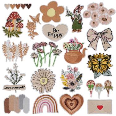Imagem de Adesivos Boho Iron on Patches, aplique de bordado vintage fofo, adesivos femininos estéticos costurados bordados DIY adesivos decorativos de prensa térmica para roupas, chapéus, jaquetas e mochilas