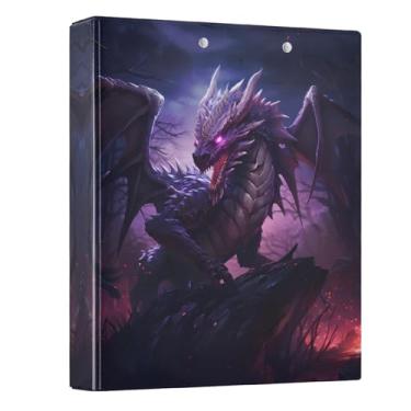 Imagem de Fichário de 3 anéis, dragão roxo, 3,8 cm, fichário redondo com 200 folhas para crianças, material escolar, mulheres e homens, escritório, 1 pacote