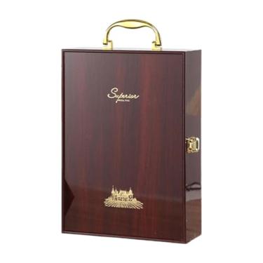 Imagem de Fenteer Caixa organizadora de madeira para vinho tinto com alça superior, caixa dupla para embalagem de vinho para festa de aniversário, Type a