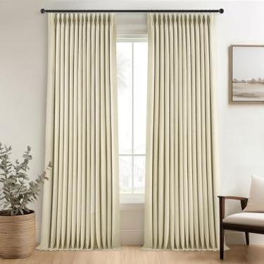Imagem de Cortinas blackout 100% para quarto de 250 cm de comprimento, linho natural texturizado, plissado, preto, conjunto de 2 painéis, cortinas de fazenda com isolamento térmico para sistema de trilha de