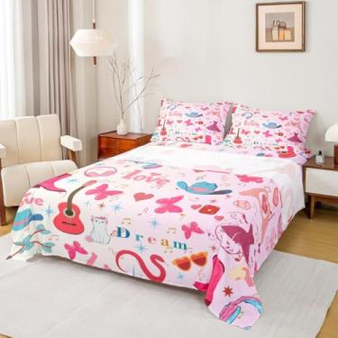 Imagem de Erosebridal Jogo de lençol solteiro Music Note, com estampa de violão, para meninas, mulheres e crianças, com tema de bola de discoteca rosa, 1 fronha para decoração de quarto