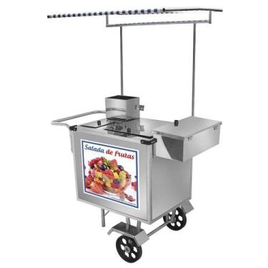 Imagem de Carrinho de Salada de Frutas Cefaz Luxo Inox com Rodas Maciças e Toldo