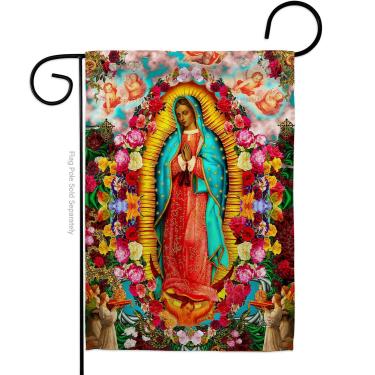 Imagem de Ornament Collection Our Lady of Guadalupe Bandeira de jardim religiosa fé esperança graça paz, pomba, religião cristã, decoração de casa de Páscoa, pequeno presente de dois lados, feito nos EUA