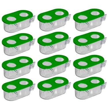 Imagem de Comedouro Cristal 2 Furos 90ml Com Aba E Gancho Kit 12un