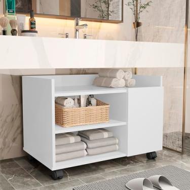 Imagem de Gabinete Banheiro com Porta Ripada e Rodízios 60cm MDP 12mm Boom Móveis – Organizador Moderno (BRANCO)